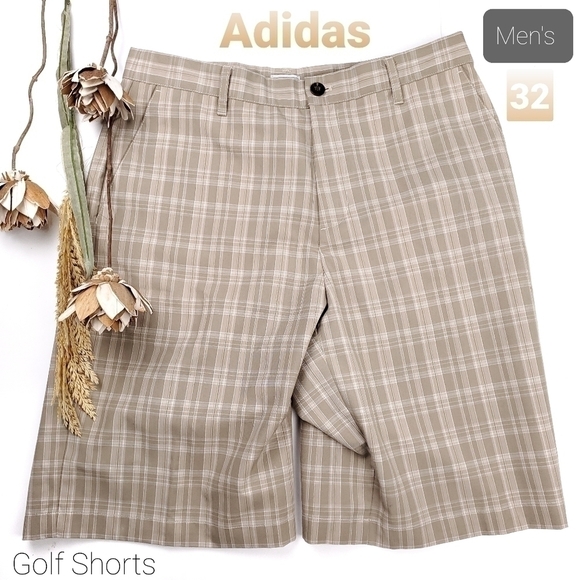 New Adidas Tan Plaid Men's Golf Shorts w32 - Picture 1 of 11